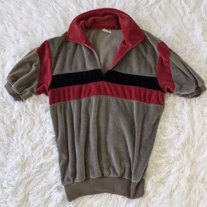 Vintage Velour Polo Shirt with chest stripe